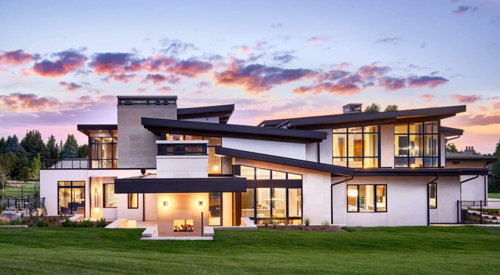 architectural dusk lighting grand entry gate luxury home