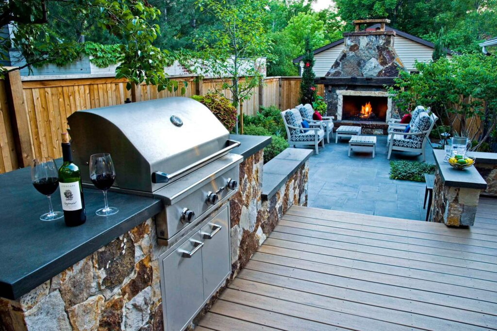 before after high end fire feature lounge area installation