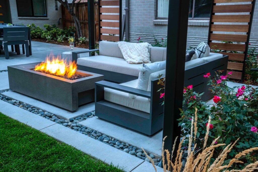 clean line paver patio installation outdoor seating area