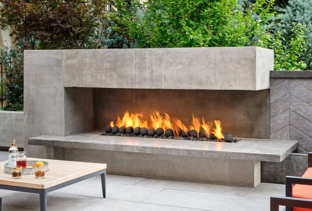 custom built outdoor fireplace small space luxury patio