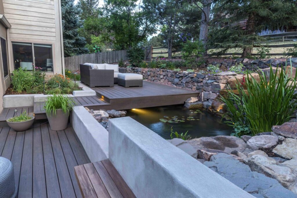 custom built wooden deck railing system elevated escape