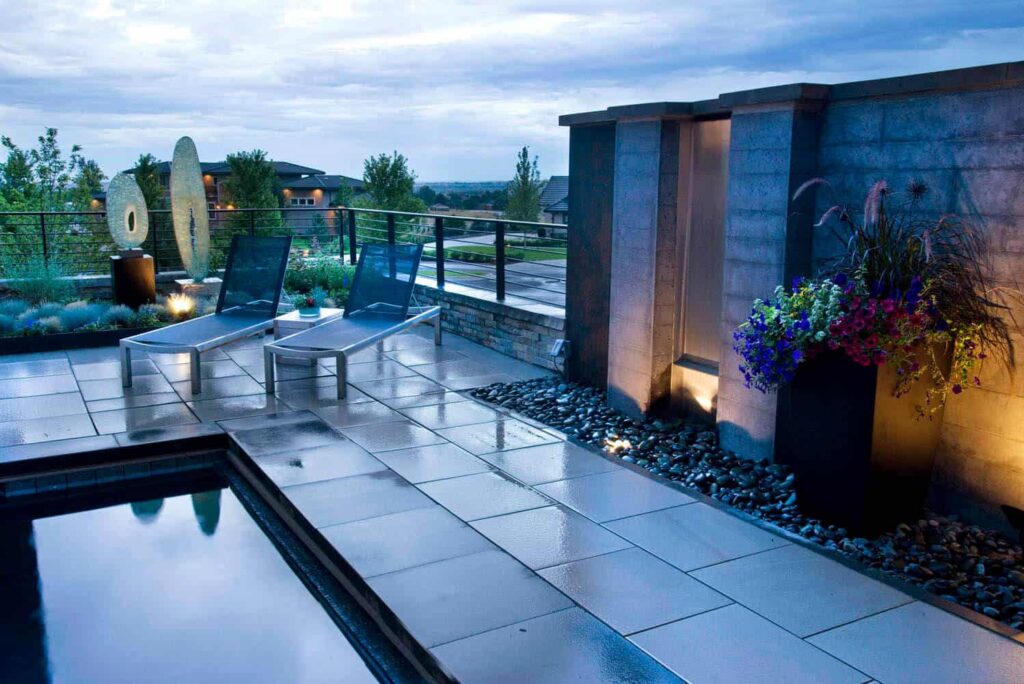 custom concrete built in seating modern front yard