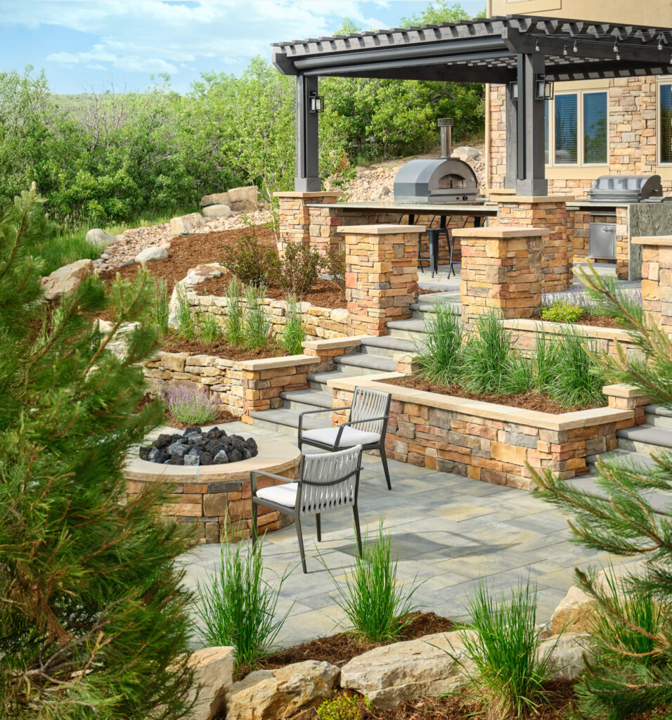 custom fire pit lounge area castle pines residence