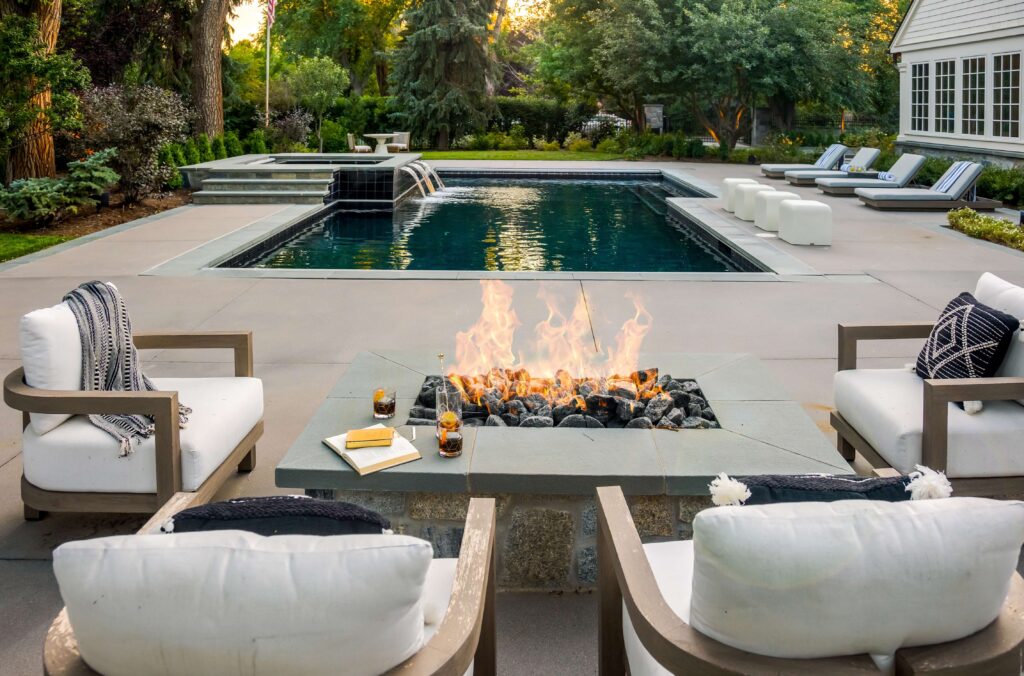 family chic retreat outdoor kitchen dining area design