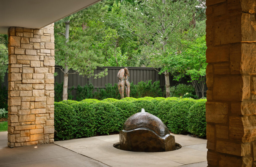geometric lawn area with stone border formal symmetry