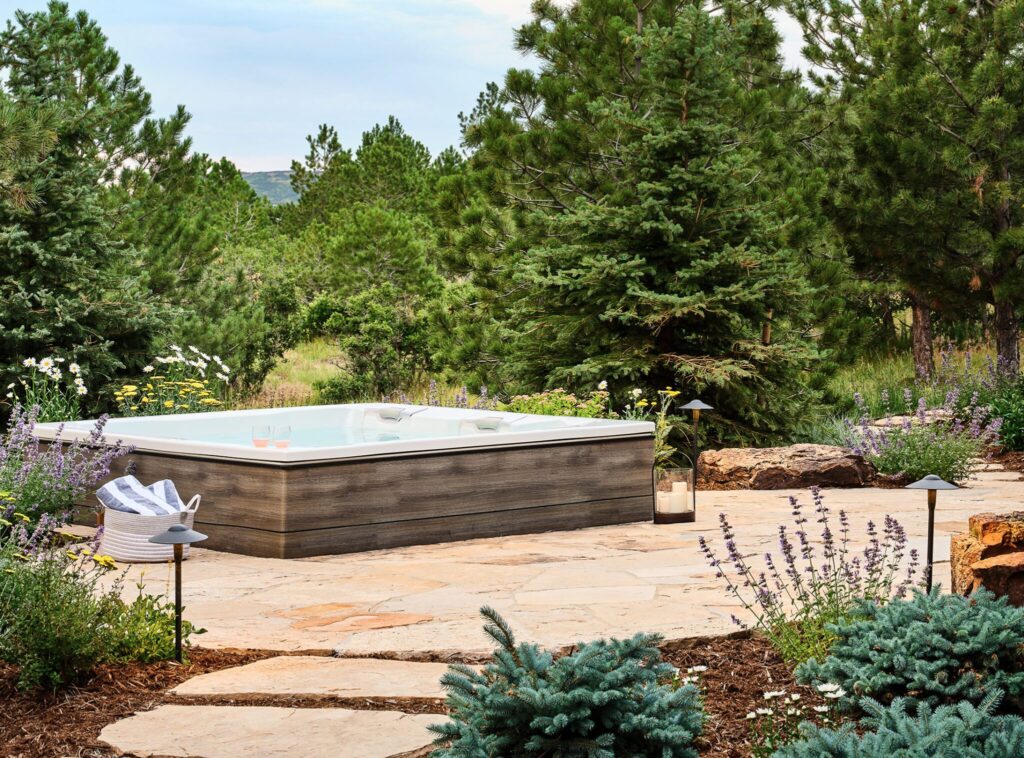 high end stone patio construction for luxury lounge area