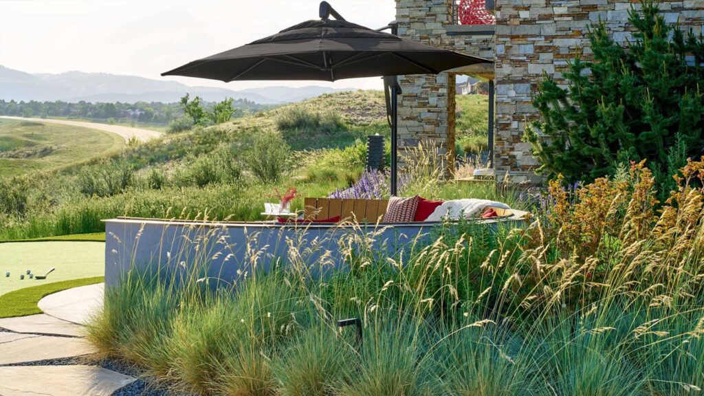 hot tub installation with integrated seating custom view