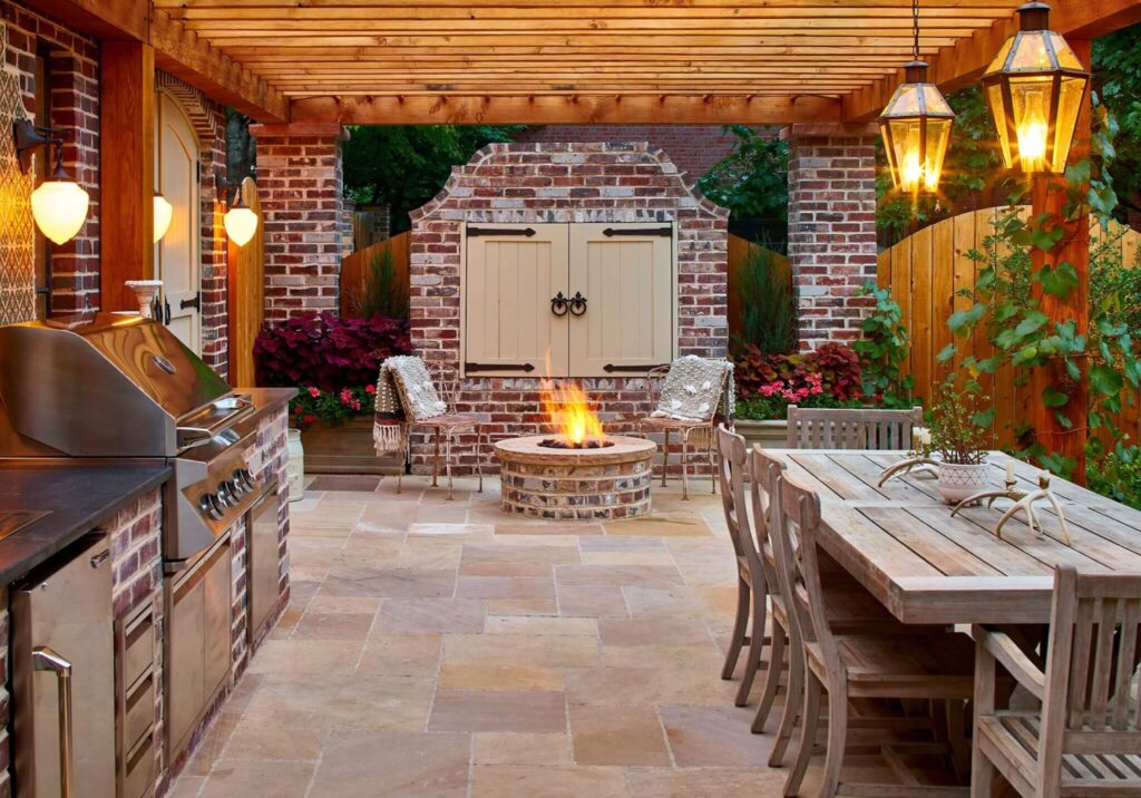 luxury flagstone patio installation historic home backyard