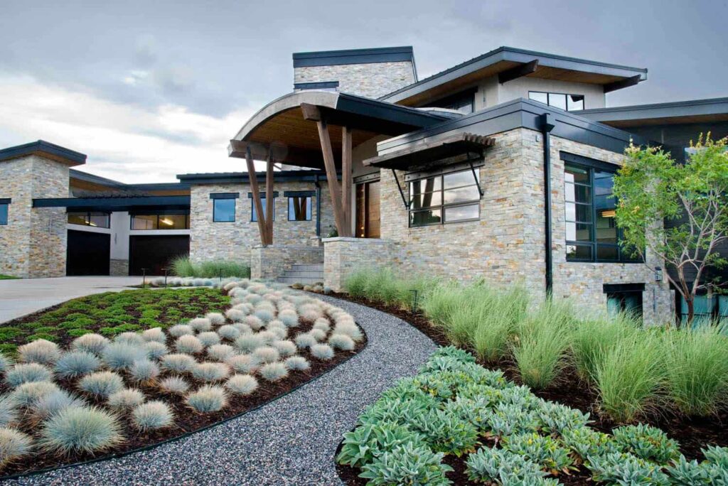 luxury high end front yard landscape makeover denver