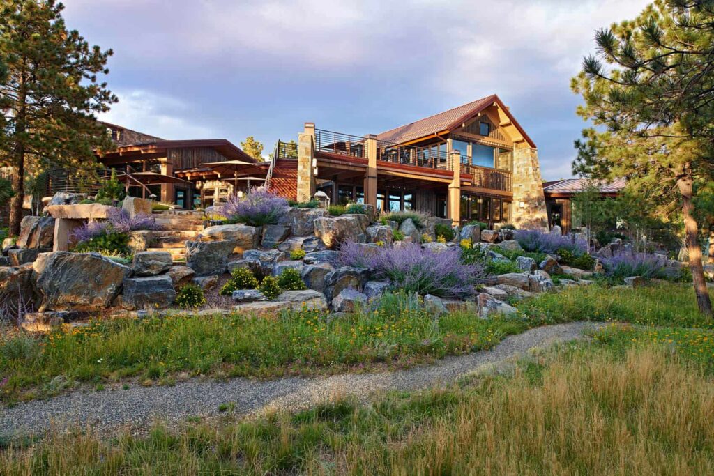 luxury outdoor fireplace construction rocky mountain retreat