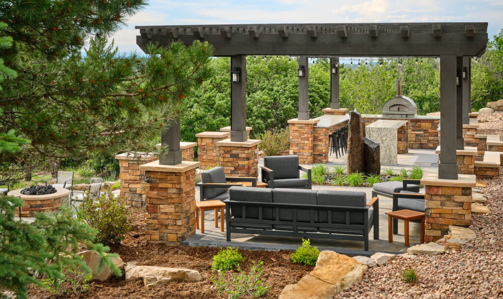 luxury outdoor living space design castle pines co