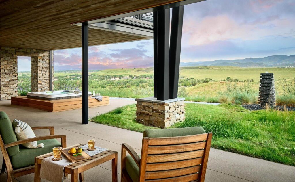 modern entryway water fountain feature walkway design