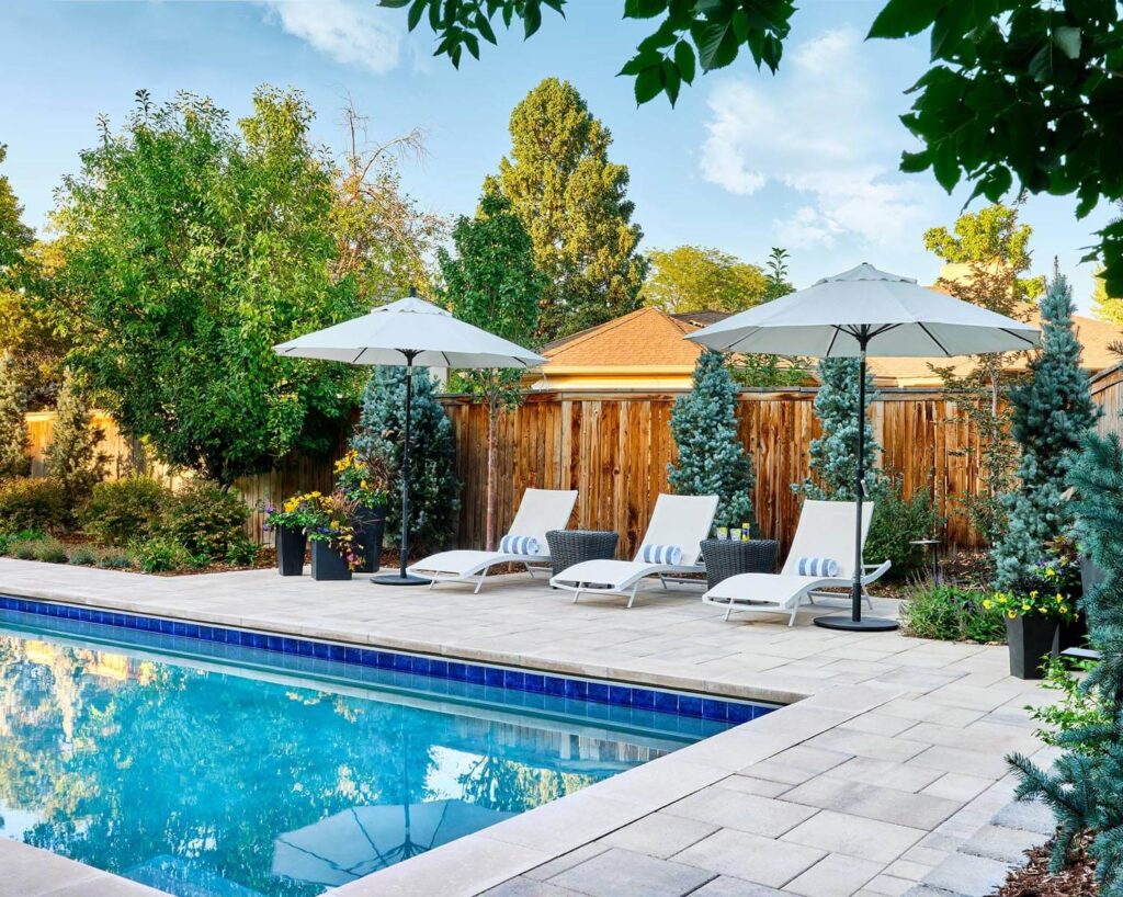 modern pool design fire bowl features colorado backyard