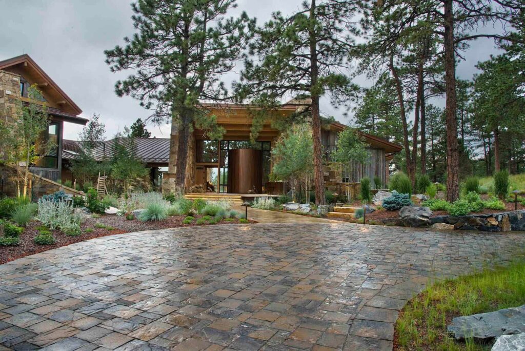 mountain modern landscape design custom stonework patio
