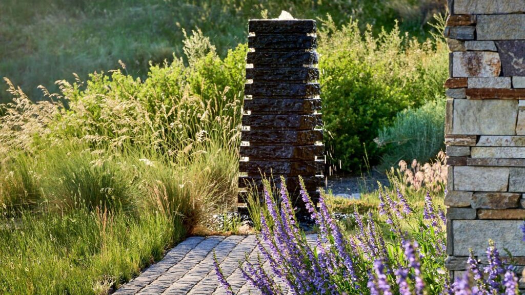 mountain view patio dusk lighting fire feature ambiance