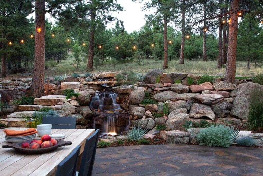 outdoor fire lounge area lighting design contractor