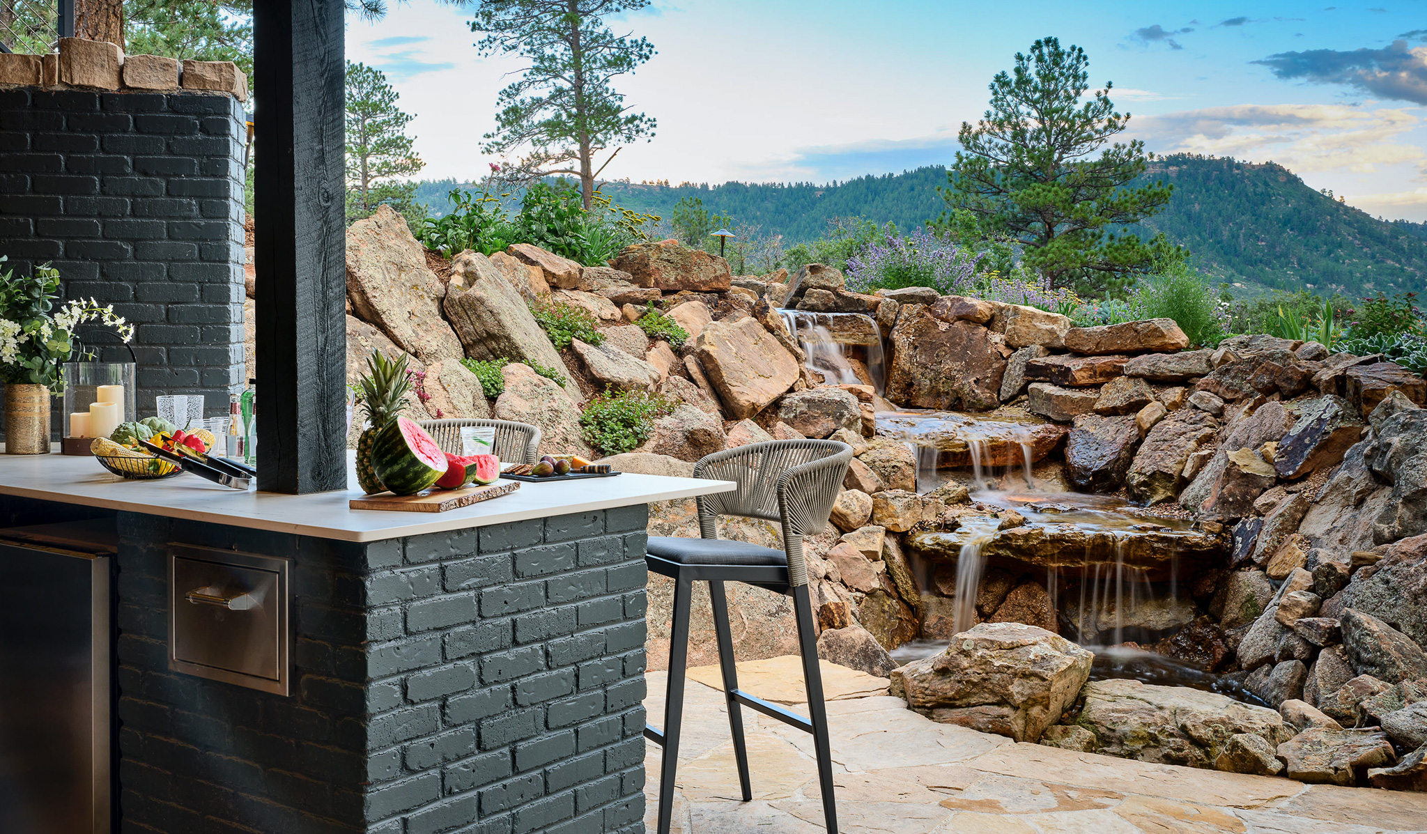 Larkspur outdoor kitchen xeriscape
